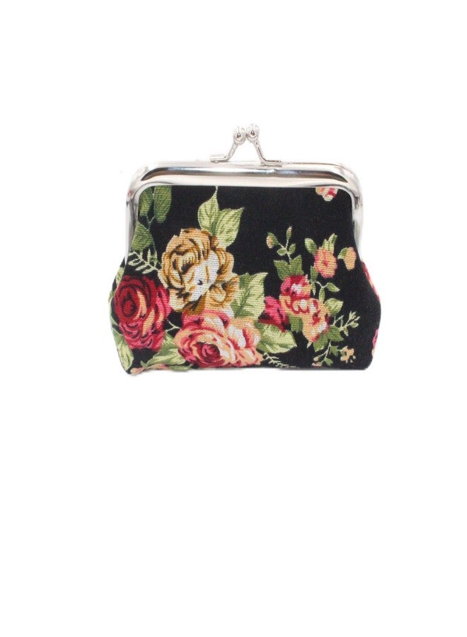 Qintreesify Cute Black Floral Buckle Coin Purses Vintage Pouch Kiss-lock Change Purse Wallets Wallets, Card Cases and Money Organizers Accessories(9cmX7cm) - Image 1